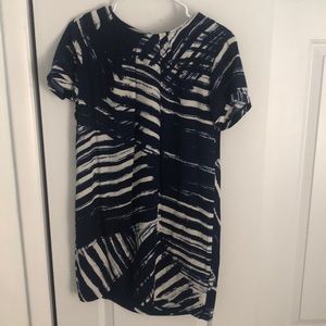 Navy and white shirt sleeve dress